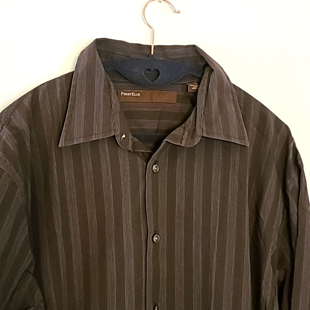 CLEARANCE Perry Ellis Brown Striped Dress Shirt